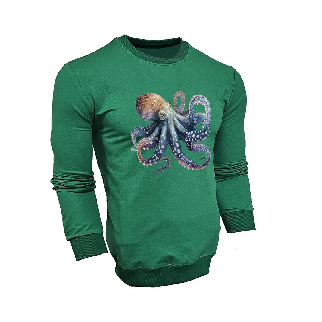 FFMİSTANBUL%20DIVER%20RENKLİ%20AHTAPOT%20BASKILI%202%20İPLİK%20YEŞİL%20SWEATSHIRT