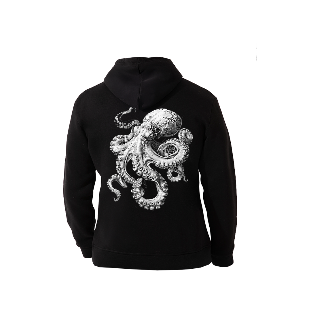 FFMİSTANBUL%20DIVER%20AHTAPOT%20BASKILI%203%20İPLİK%20KAPŞONLU%20SİYAH%20SWEATSHIRT