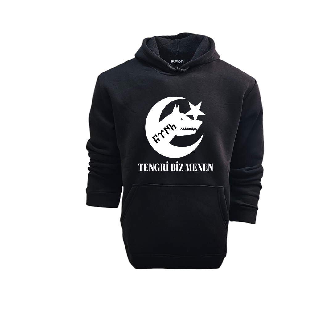 FFMİSTANBUL%20AYYILDIZ%20KURT%20TÜRK%20BASKILI%20SİYAH%203%20İPLİK%20KAPŞONLU%20SWEATSHIRT