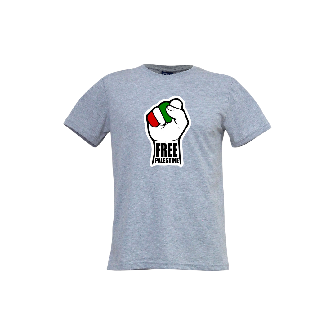 FFMİSTANBUL%20ÖZGÜR%20FİLİSTİN%20YUMRUK%20BASKILI%20GRİ%20T-SHIRT