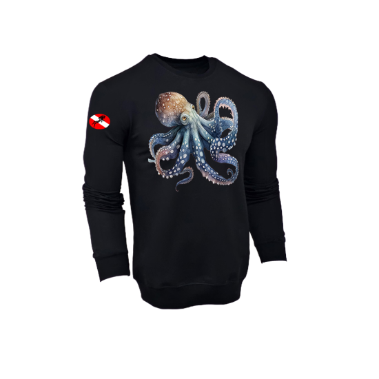 FFMİSTANBUL DIVER RENKLİ  AHTAPOT BASKILI 2 İPLİK SİYAH SWEARTSHIRT