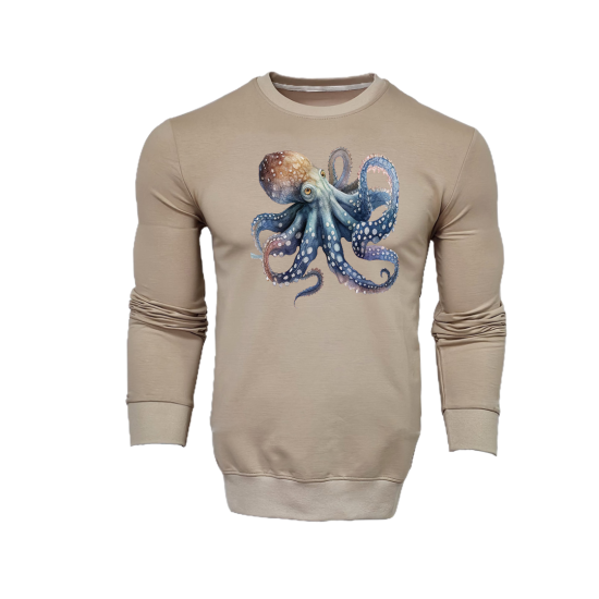 FFMİSTANBUL DIVER RENKLİ AHTAPOT BASKILI BEJ SWEATSHIRT