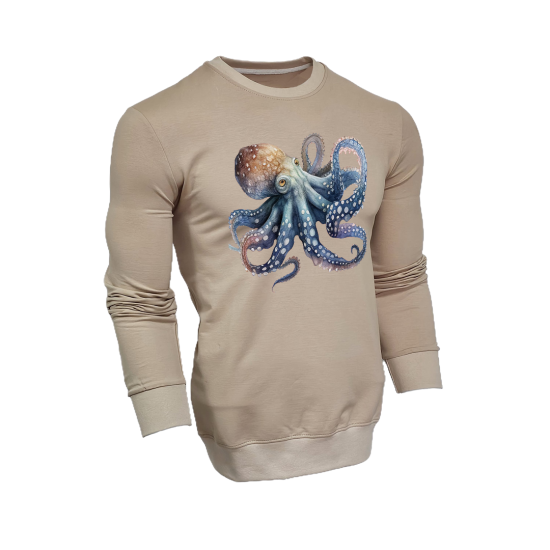 FFMİSTANBUL DIVER RENKLİ AHTAPOT BASKILI BEJ SWEATSHIRT