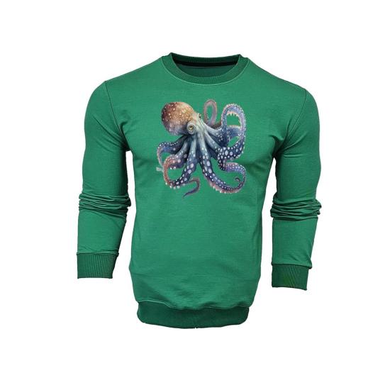 FFMİSTANBUL DIVER RENKLİ AHTAPOT BASKILI 2 İPLİK YEŞİL SWEATSHIRT