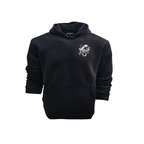 FFMİSTANBUL DIVER AHTAPOT BASKILI 3 İPLİK KAPŞONLU SİYAH SWEATSHIRT