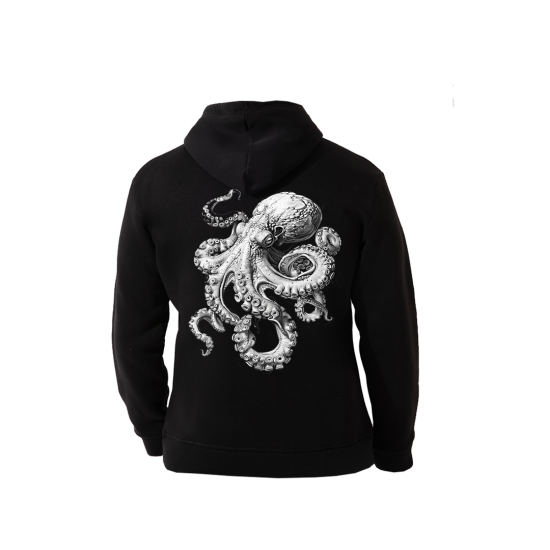 FFMİSTANBUL DIVER AHTAPOT BASKILI 3 İPLİK KAPŞONLU SİYAH SWEATSHIRT