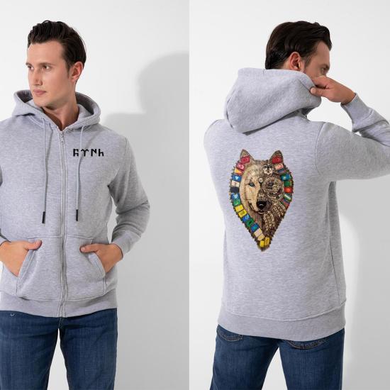 FFMİSTANBUL TURAN BOZKURT SIRT BASKILI GRİ FERMUARLI SWEATSHIRT