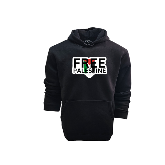 FFMİSTANBUL ÖZGÜR FİLİSTİN BASKILI 3 İPLİK KAPŞONLU SİYAH SWEATSHIRT