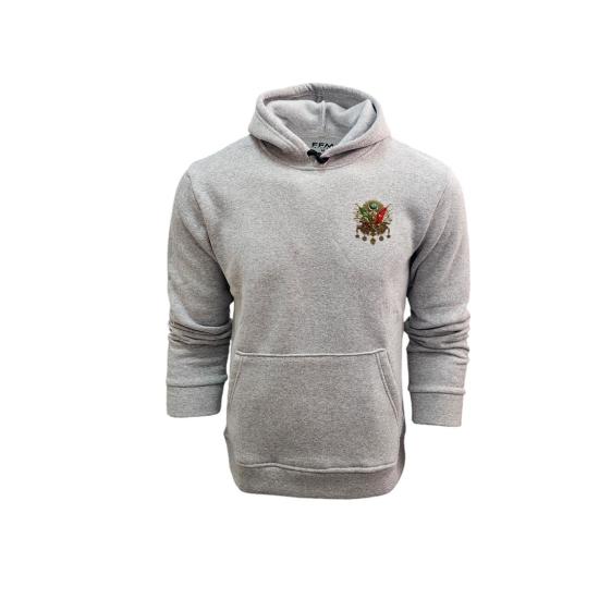 OSMANLI TUĞRASI KURT BASKILI 3 İPLİK KAPŞONLU GRİ SWEATSHIRT