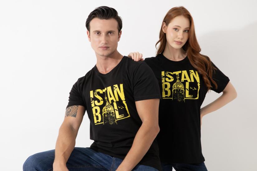 FFM İSTANBUL SİYAH İSTANBUL BASKILI BASIC T-SHIRT (FFMİSTSARI)