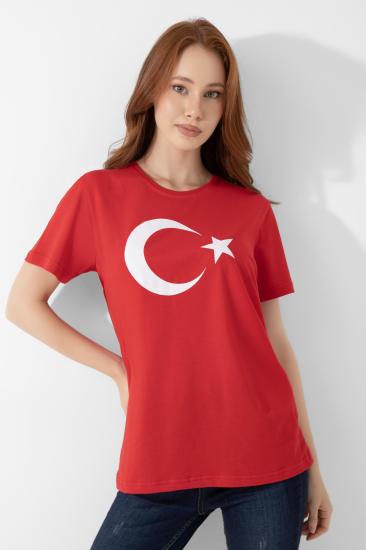 FFM İSTANBUL AY YILDIZ BASKILI KIRMIZI BASIC T-SHIRT