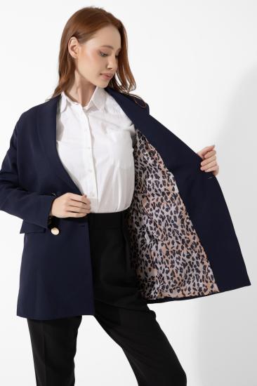 A&B FASHION DESIGN Mısra Leopar Detaylı Lacivert Blazer Ceket 