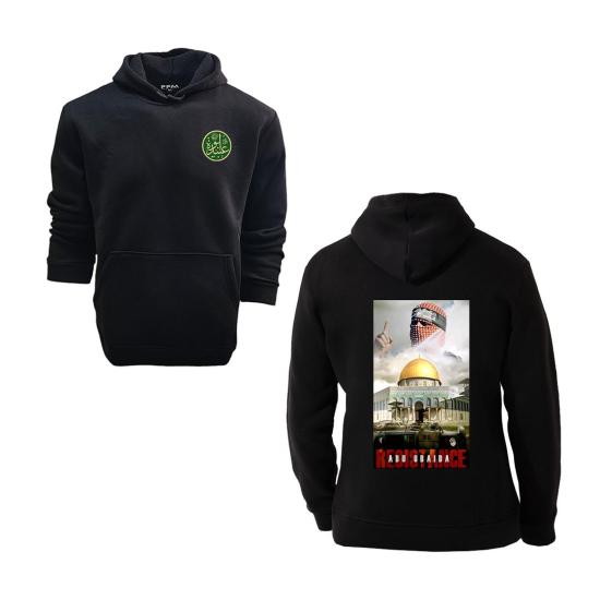 FFMİSTANBUL EBU UBEYDE KUDUS SIRT BASKILI 3 İPLİK KAPŞONLU BASKILI SİYAH SWEATSHIRT