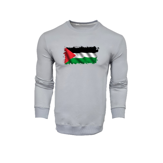 FFMİSTANBUL 2 İPLİK FİLİSTİN BAYRAĞI BASKILI GRİ SWEATSHIRT